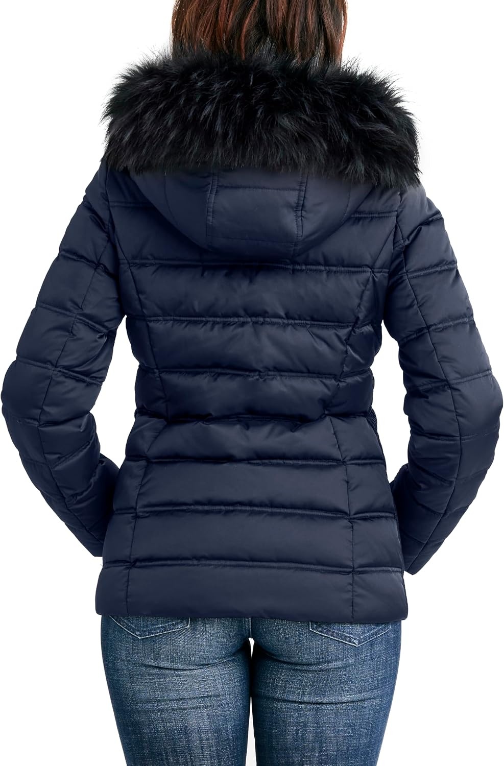 image:imageNautica Womens Faux Fur Trim Hooded Midweight Puffer JacketNavy