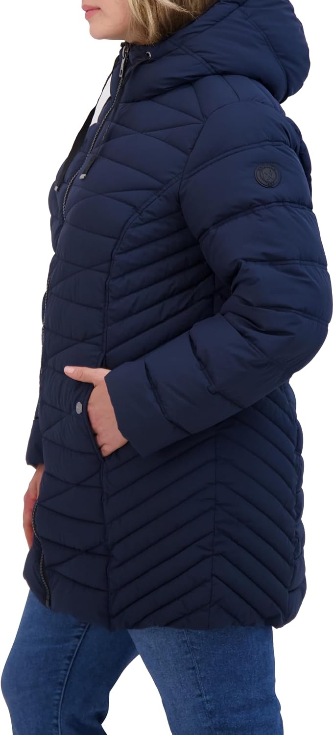 image:imageNautica Womens Faux Fur Trim Hooded Midweight Puffer JacketNavy Seas