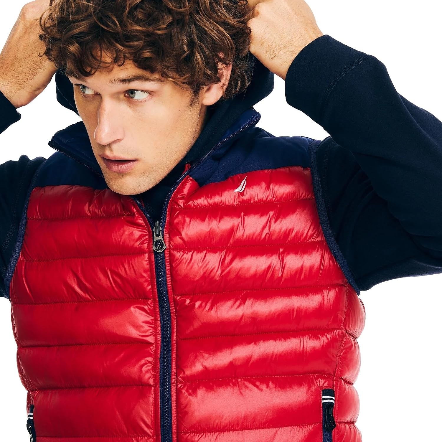 image:imageNautica Womens Faux Fur Trim Hooded Midweight Puffer JacketNavyred
