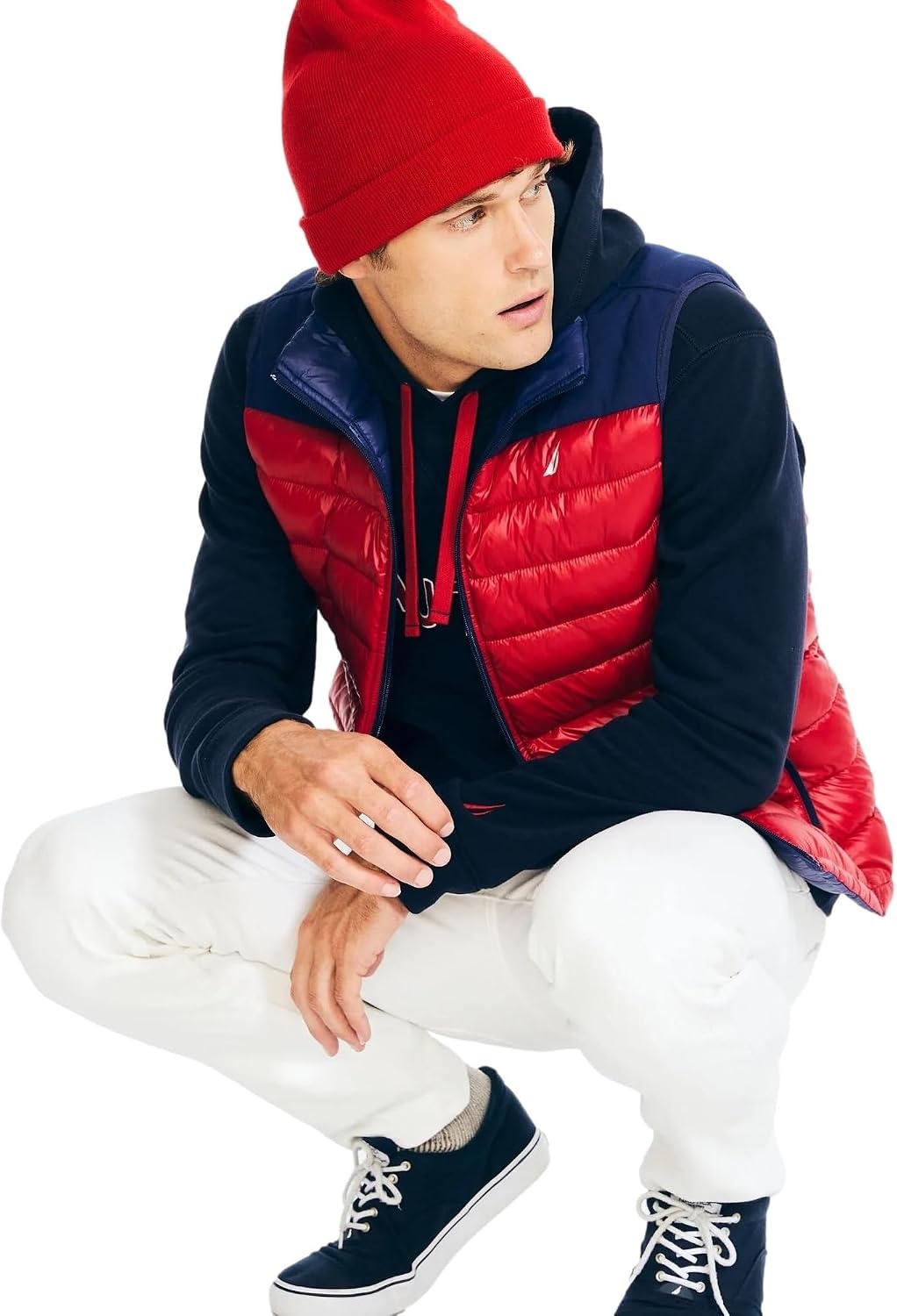 image:imageNautica Womens Faux Fur Trim Hooded Midweight Puffer JacketNavyred