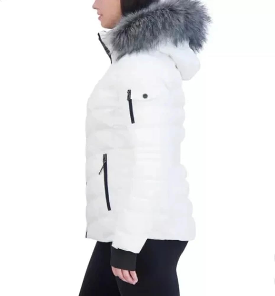 image:imageNautica Womens Faux Fur Trim Hooded Midweight Puffer JacketOptic White