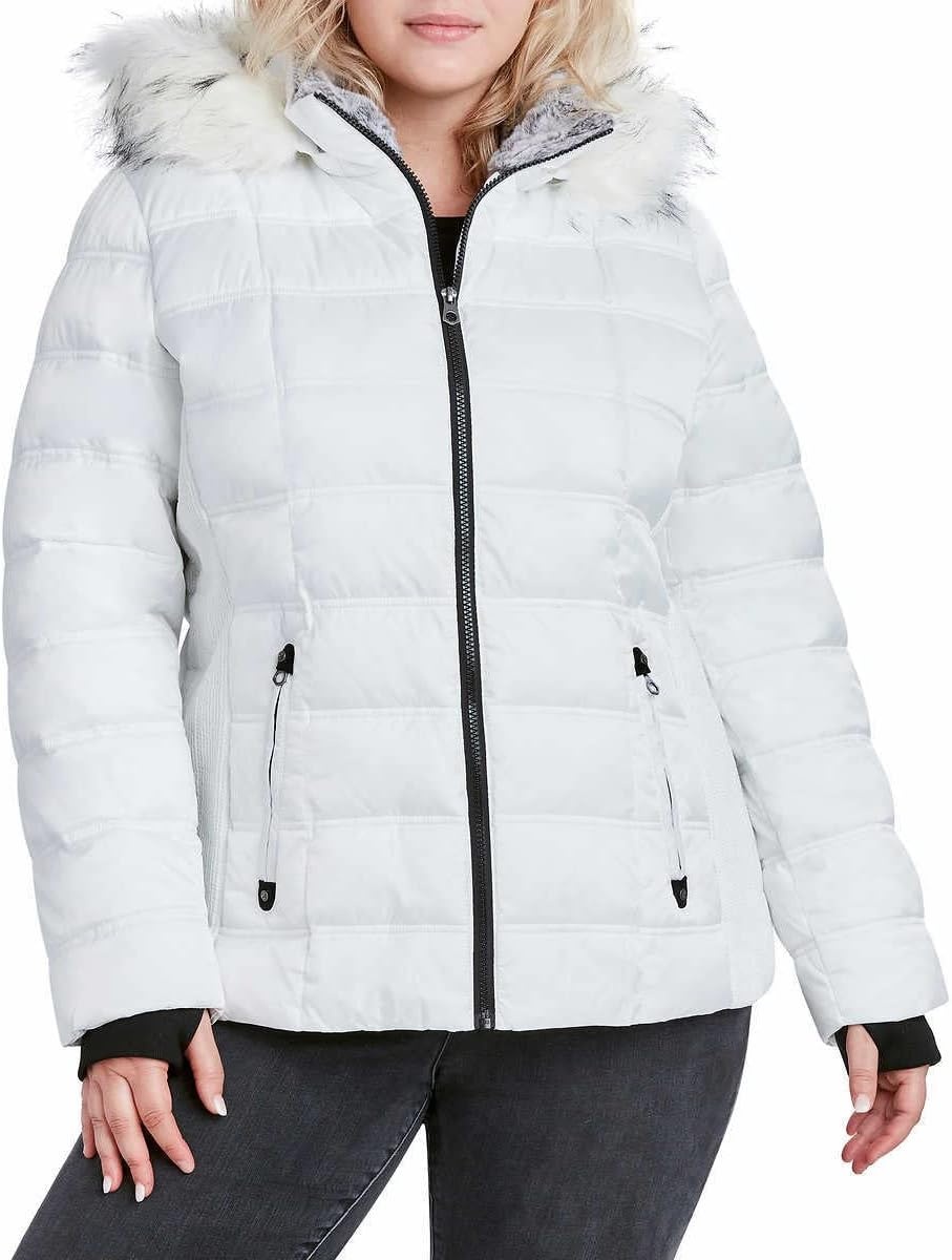 image:imageNautica Womens Faux Fur Trim Hooded Midweight Puffer JacketWhitea