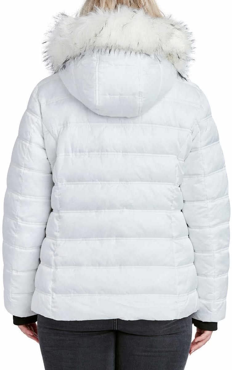 image:imageNautica Womens Faux Fur Trim Hooded Midweight Puffer JacketWhitea