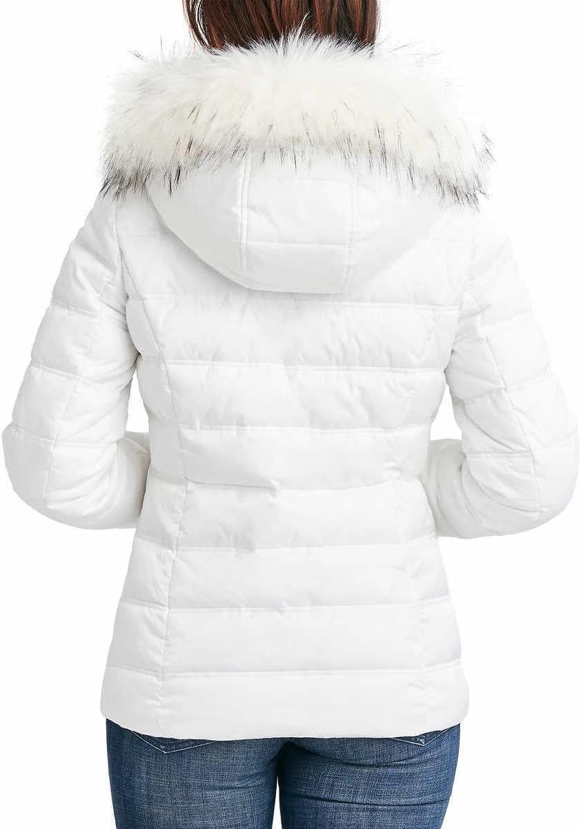 image:imageNautica Womens Faux Fur Trim Hooded Midweight Puffer JacketWhitea
