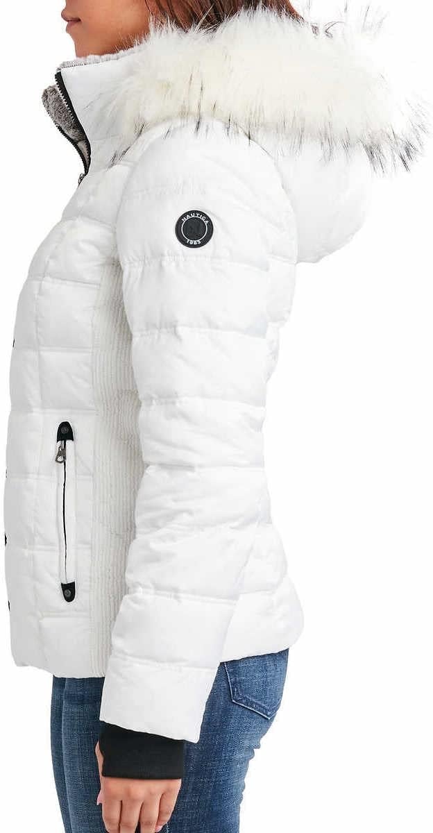 image:imageNautica Womens Faux Fur Trim Hooded Midweight Puffer JacketWhitea