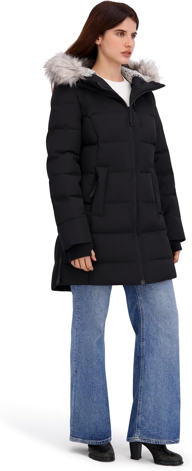 image:imageNautica Womens Heavyweight Puffer JacketFaux FurLined Hood Wind amp WaterResistant Winter CoatBlack