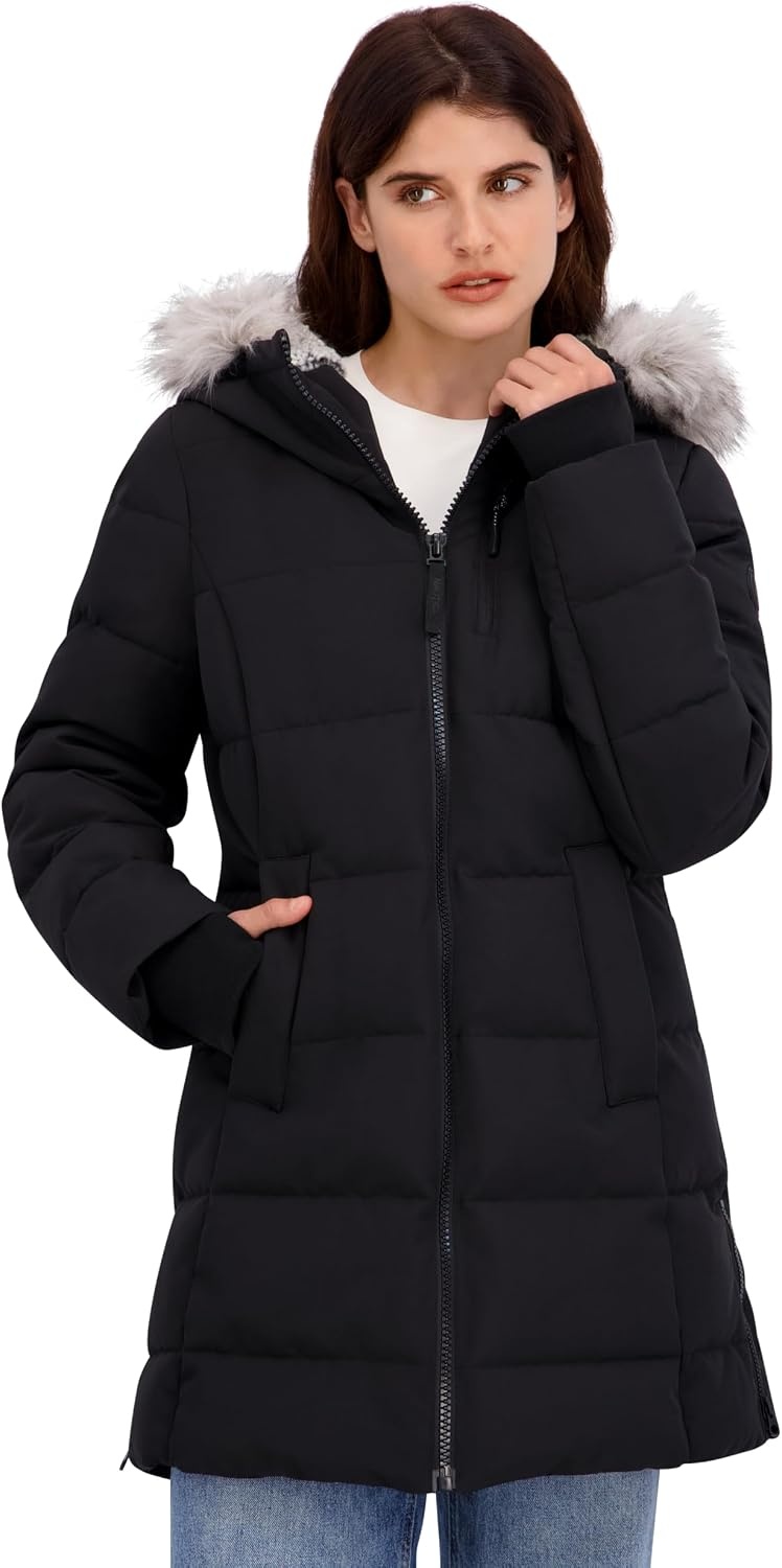 image:imageNautica Womens Heavyweight Puffer JacketFaux FurLined Hood Wind amp WaterResistant Winter CoatBlack
