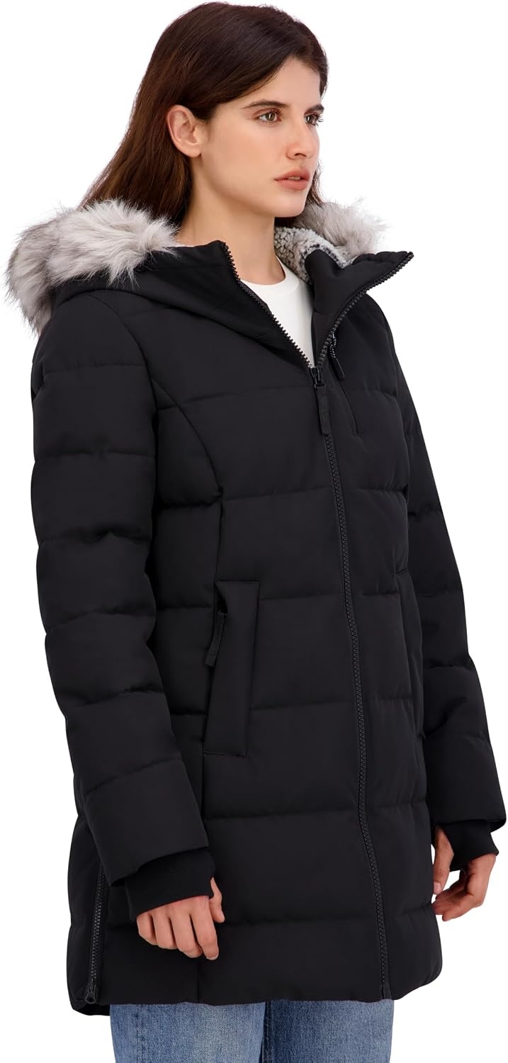 image:imageNautica Womens Heavyweight Puffer JacketFaux FurLined Hood Wind amp WaterResistant Winter CoatBlack