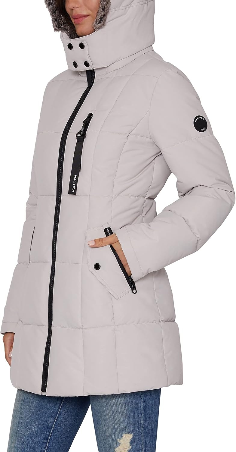 image:imageNautica Womens Heavyweight Puffer JacketFaux FurLined Hood Wind amp WaterResistant Winter CoatLimestone