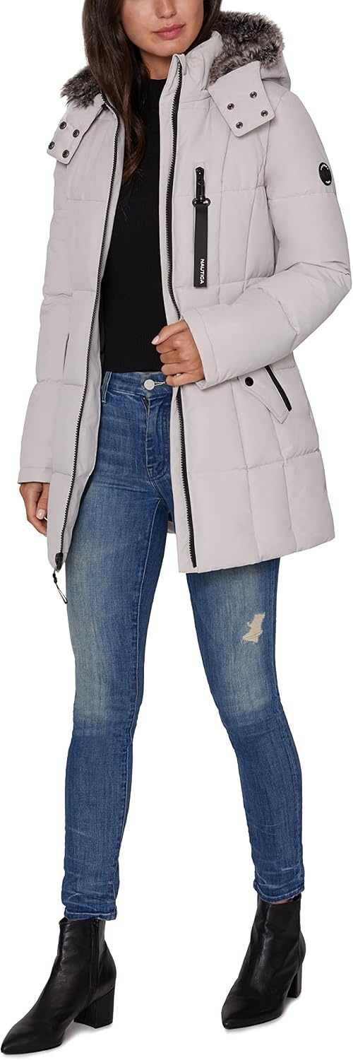 image:imageNautica Womens Heavyweight Puffer JacketFaux FurLined Hood Wind amp WaterResistant Winter CoatLimestone
