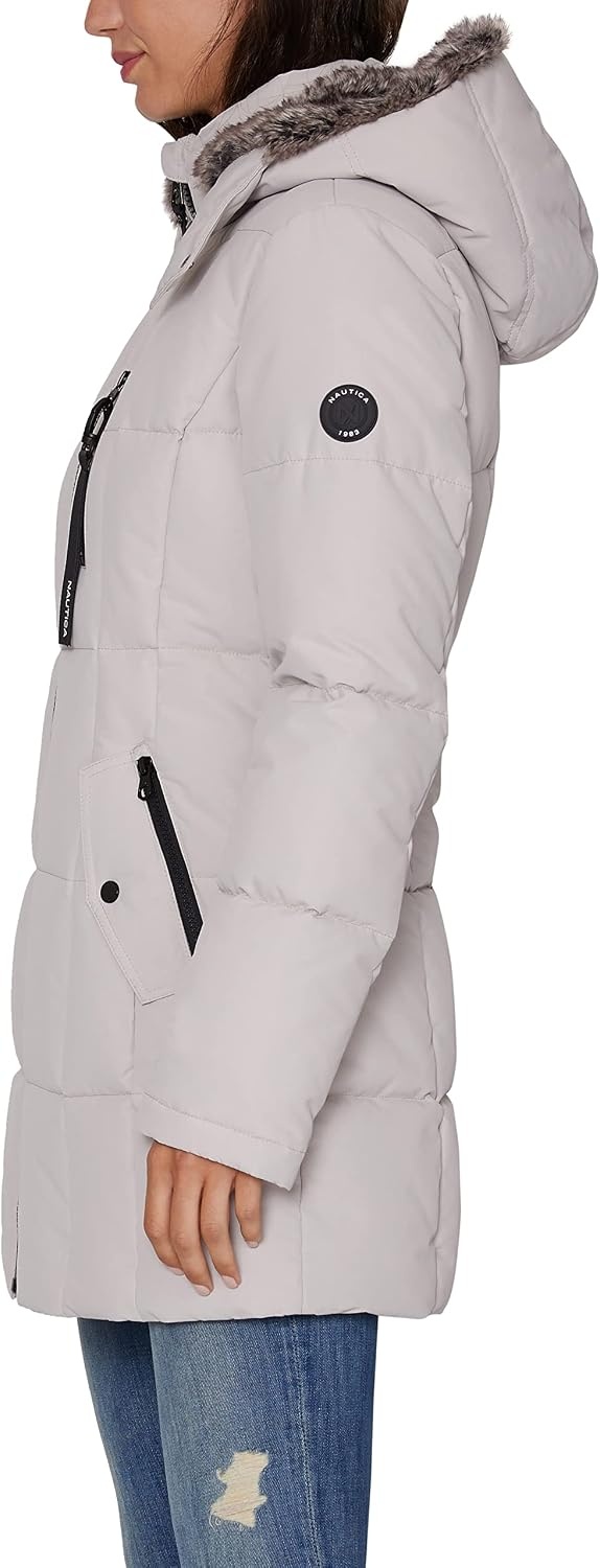 image:imageNautica Womens Heavyweight Puffer JacketFaux FurLined Hood Wind amp WaterResistant Winter CoatLimestone