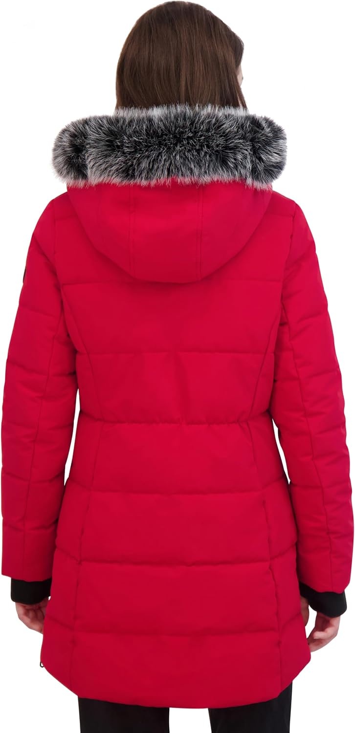 image:imageNautica Womens Heavyweight Puffer JacketFaux FurLined Hood Wind amp WaterResistant Winter CoatNautica Red