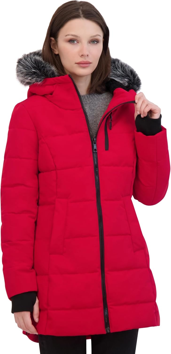 image:imageNautica Womens Heavyweight Puffer JacketFaux FurLined Hood Wind amp WaterResistant Winter CoatNautica Red