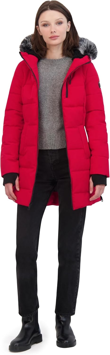 image:imageNautica Womens Heavyweight Puffer JacketFaux FurLined Hood Wind amp WaterResistant Winter CoatNautica Red