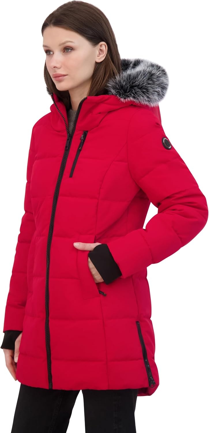 image:imageNautica Womens Heavyweight Puffer JacketFaux FurLined Hood Wind amp WaterResistant Winter CoatNautica Red
