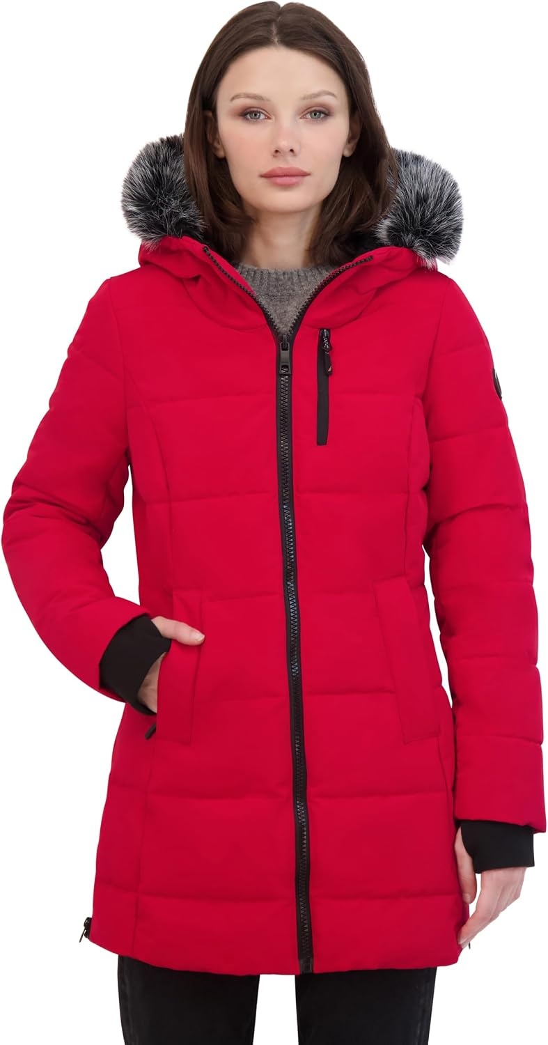 image:imageNautica Womens Heavyweight Puffer JacketFaux FurLined Hood Wind amp WaterResistant Winter CoatNautica Red