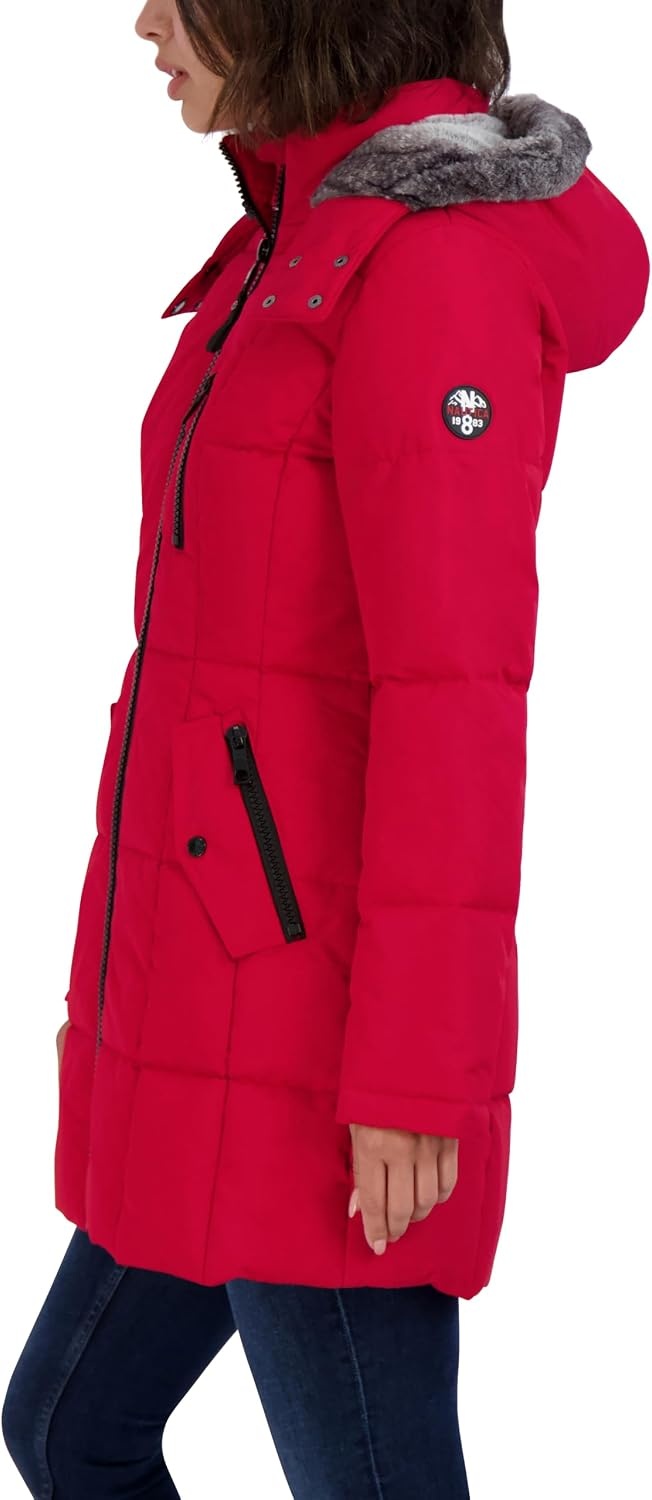 image:imageNautica Womens Heavyweight Puffer JacketFaux FurLined Hood Wind amp WaterResistant Winter CoatTrue Red