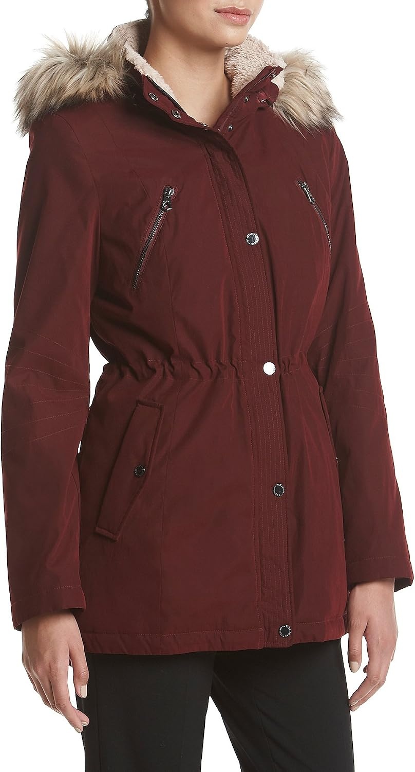 image:imageNautica Womens Heavyweight Puffer Jacketbib Insertfaux Furlined Hood Wind Waterresistant Winter CoatBurgundy