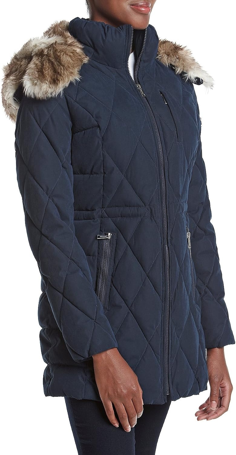 image:imageNautica Womens Heavyweight Puffer Jacketbib Insertfaux Furlined Hood Wind Waterresistant Winter CoatMarine