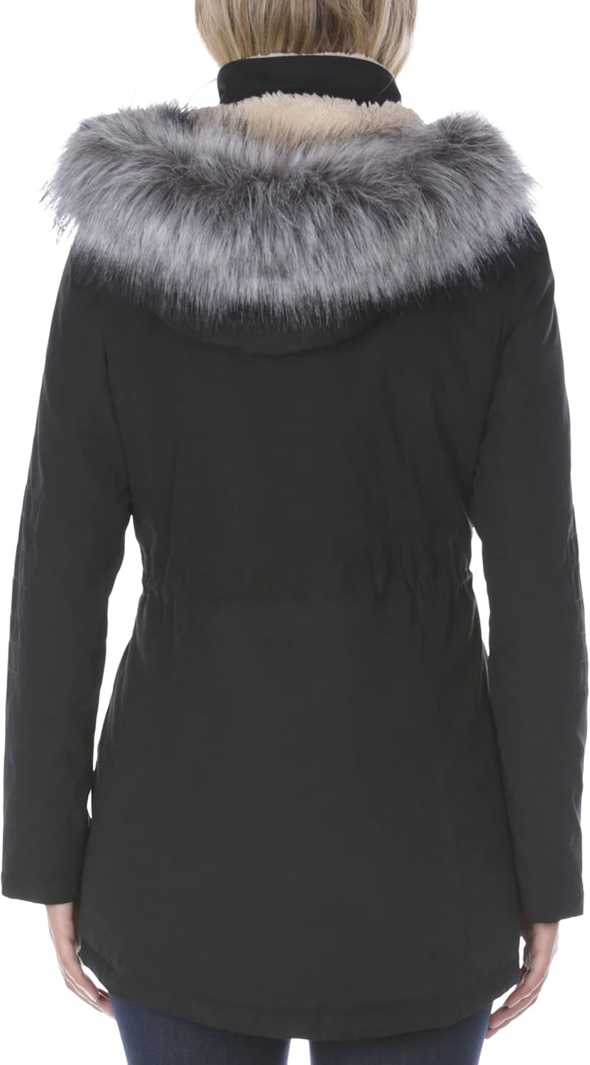 image:imageNautica Womens Microfiber Parka Anorak Jacket With Faux Fur Hooded TrimBlack