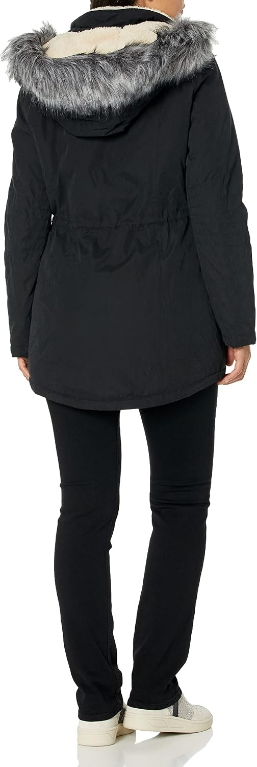 image:imageNautica Womens Microfiber Parka Anorak Jacket With Faux Fur Hooded TrimBlack