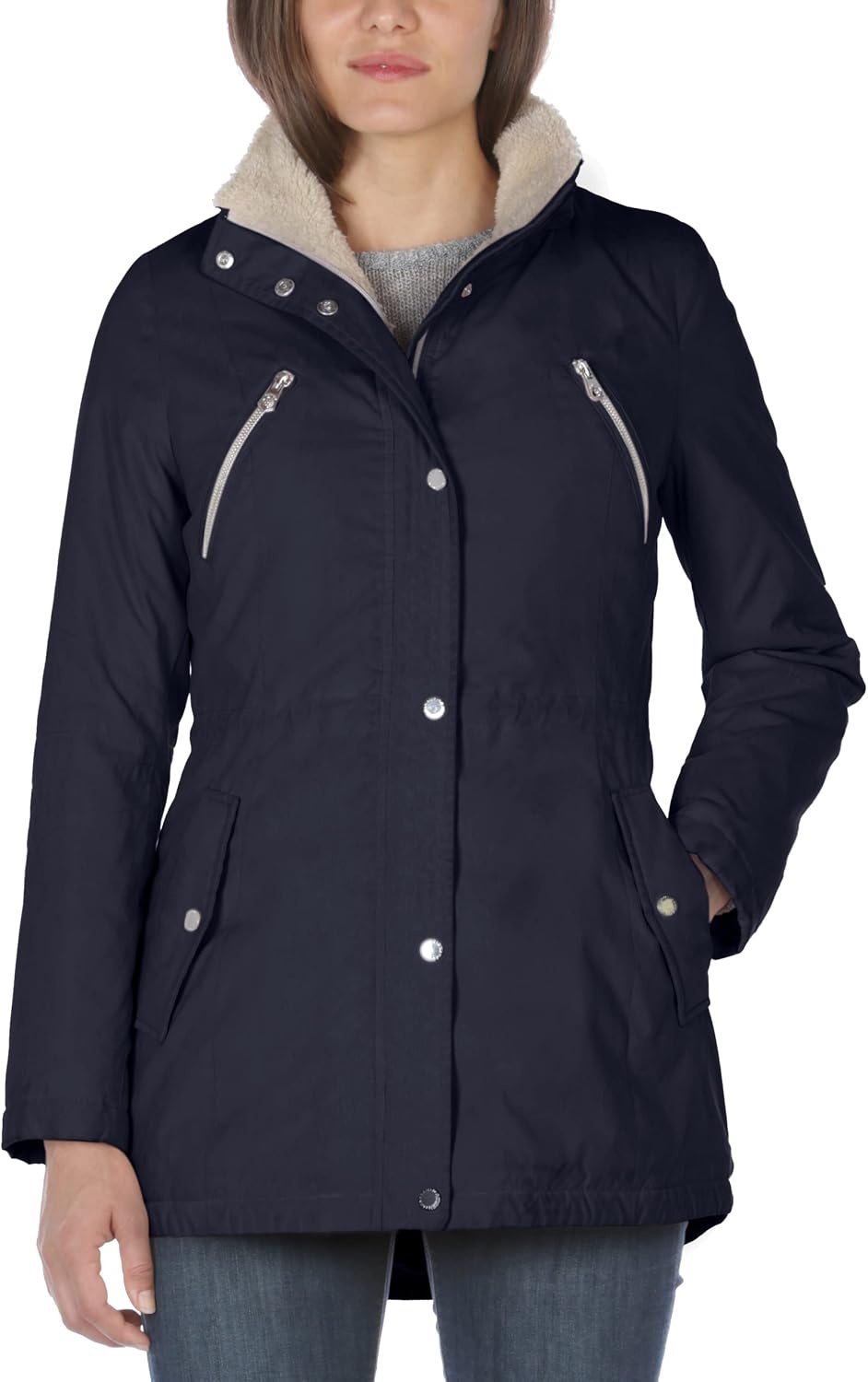 image:imageNautica Womens Microfiber Parka Anorak Jacket With Faux Fur Hooded TrimNavy Seas