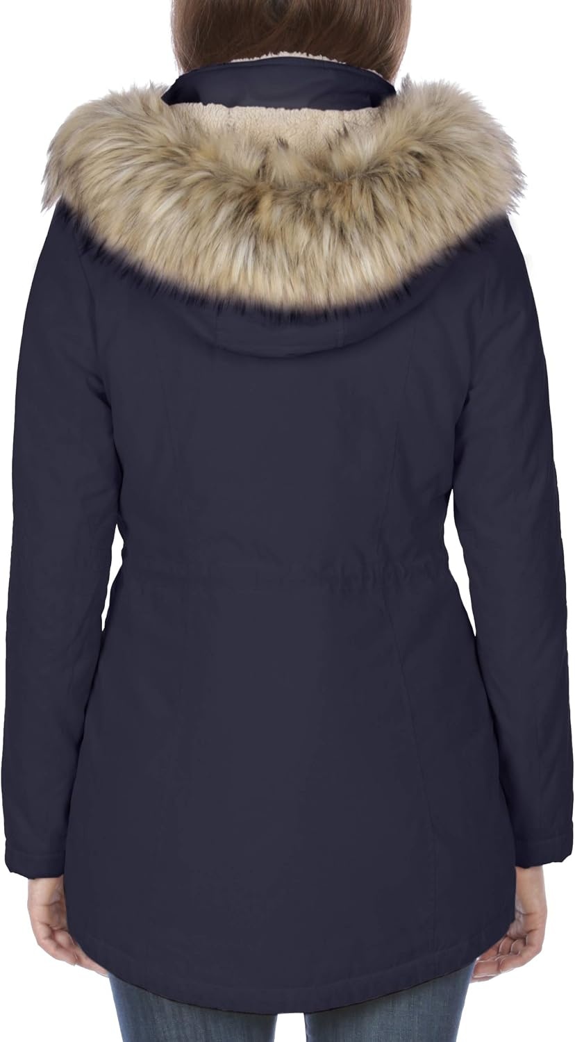 image:imageNautica Womens Microfiber Parka Anorak Jacket With Faux Fur Hooded TrimNavy Seas