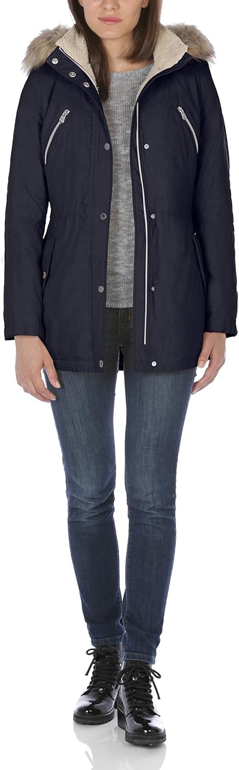image:imageNautica Womens Microfiber Parka Anorak Jacket With Faux Fur Hooded TrimNavy Seas