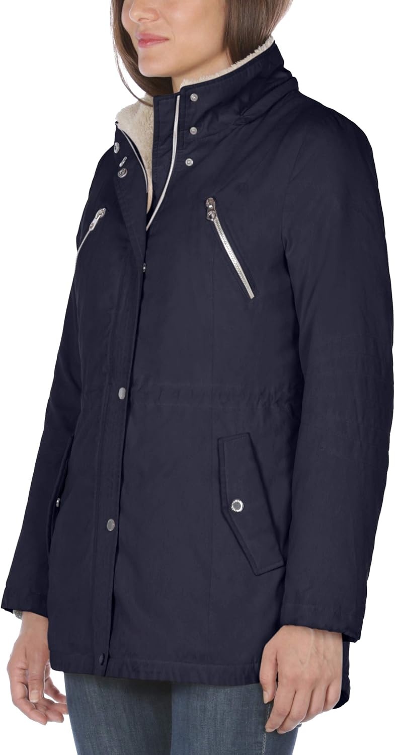 image:imageNautica Womens Microfiber Parka Anorak Jacket With Faux Fur Hooded TrimNavy Seas