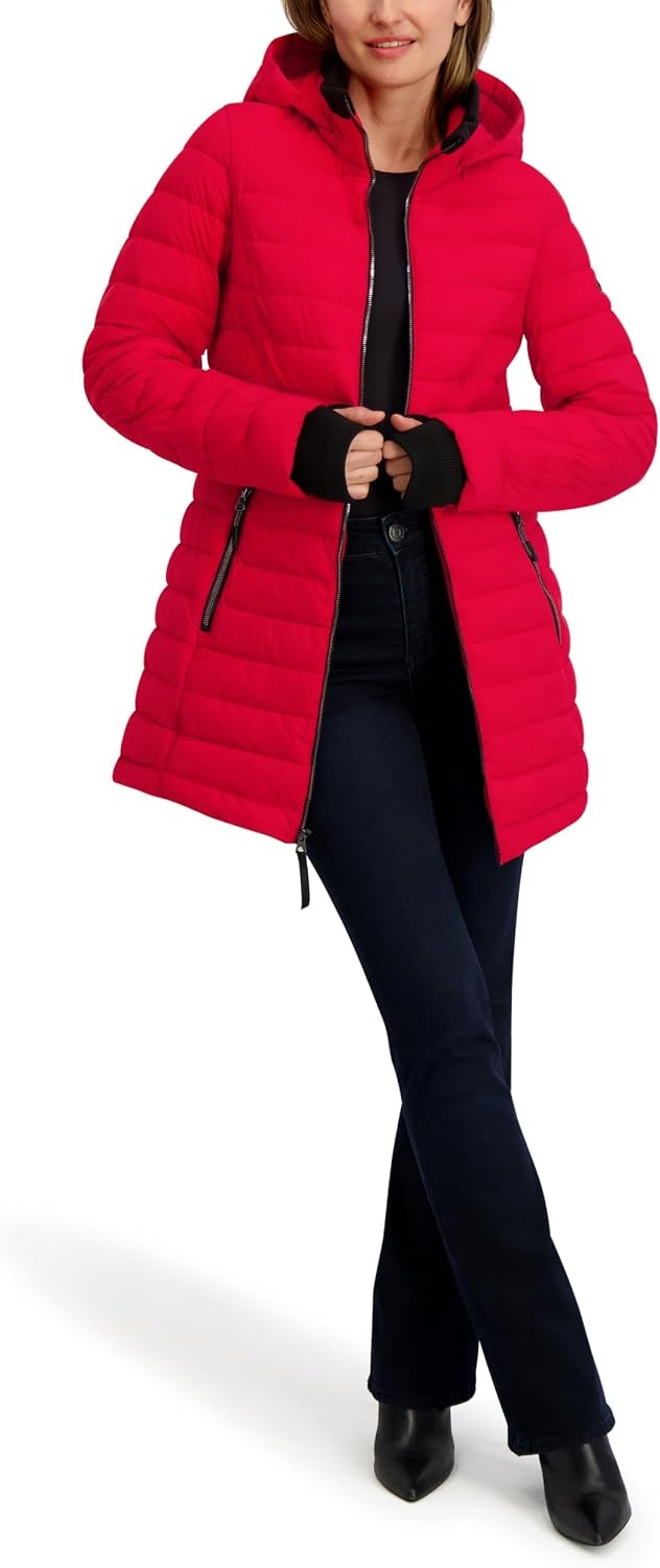 image:imageNautica Womens Midweight 34 Length Puffer Jacket with Hood Wind amp Water Resistant Winter CoatNautica Red