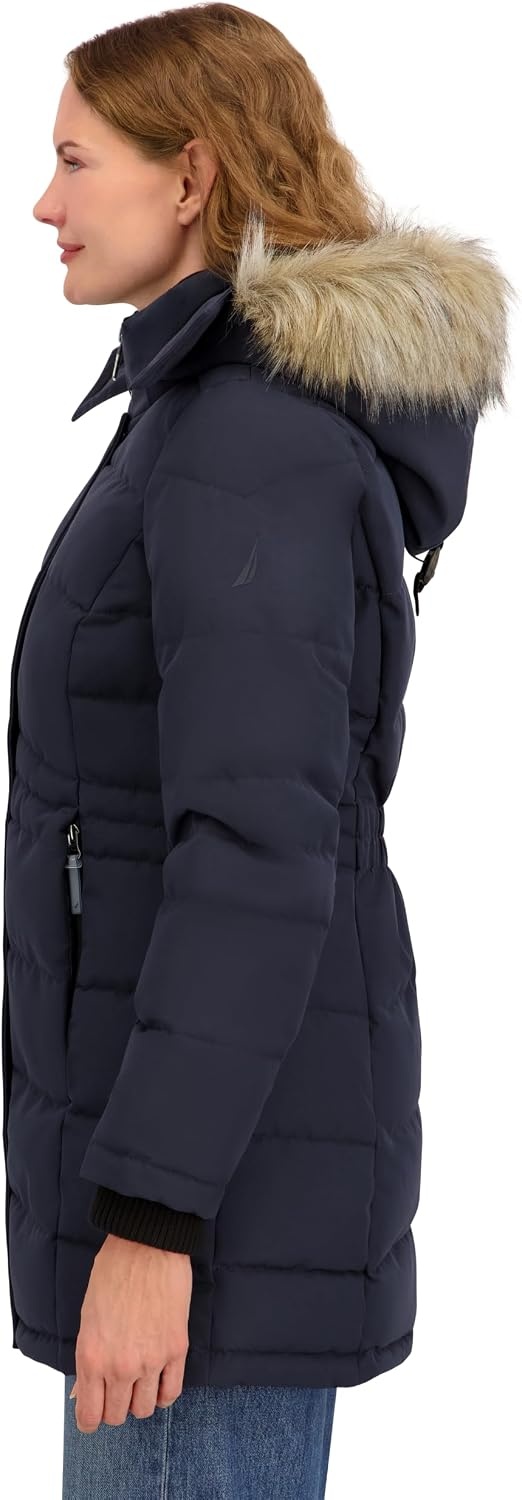 image:imageNautica Womens Mist Heavyweight Winter Coat Puffer Jacket With Detachable Faux Fur HoodNavy Seas