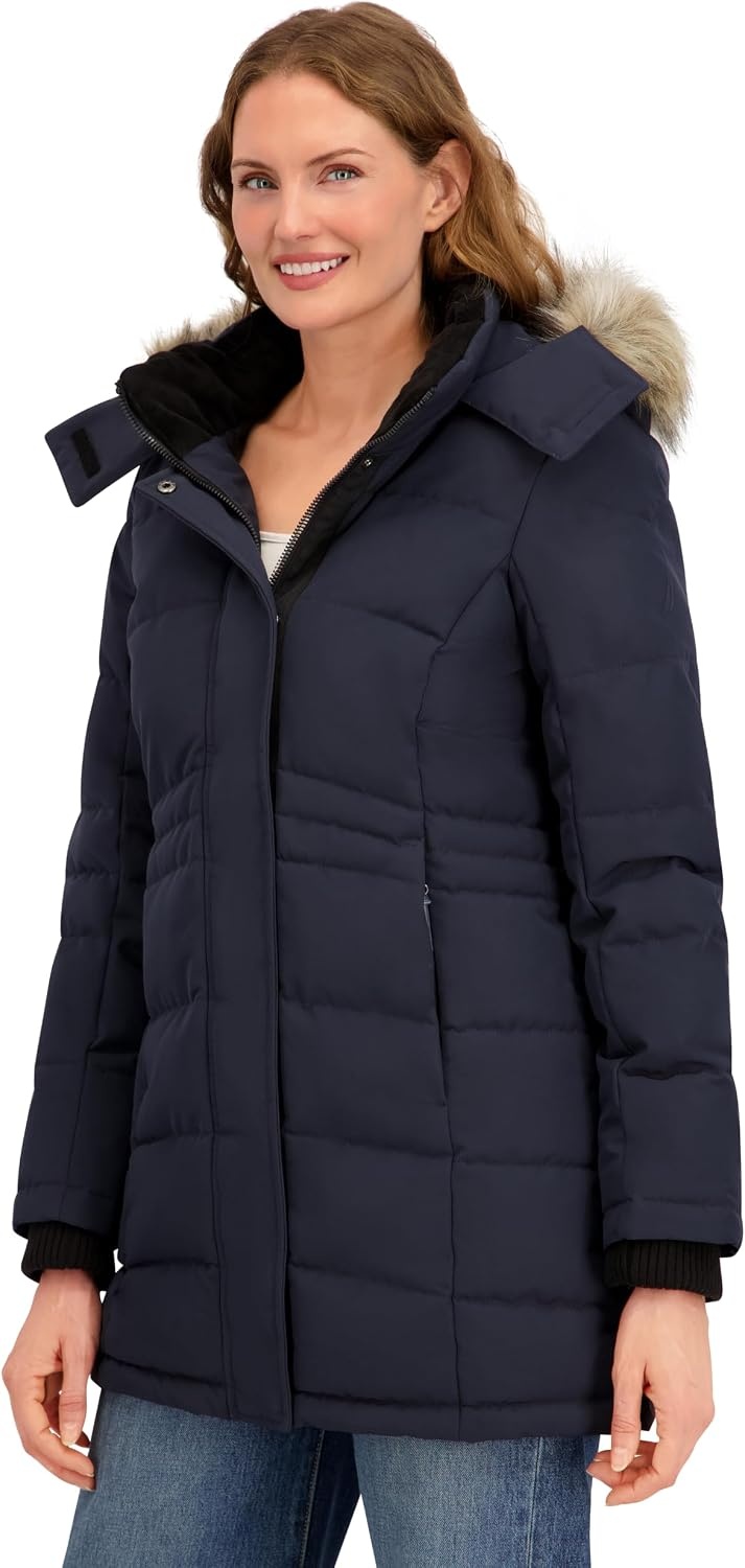 image:imageNautica Womens Mist Heavyweight Winter Coat Puffer Jacket With Detachable Faux Fur HoodNavy Seas