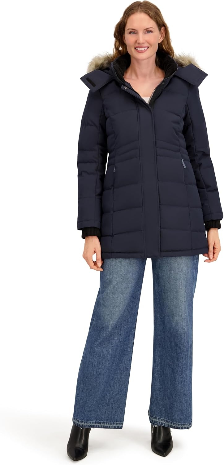 image:imageNautica Womens Mist Heavyweight Winter Coat Puffer Jacket With Detachable Faux Fur HoodNavy Seas