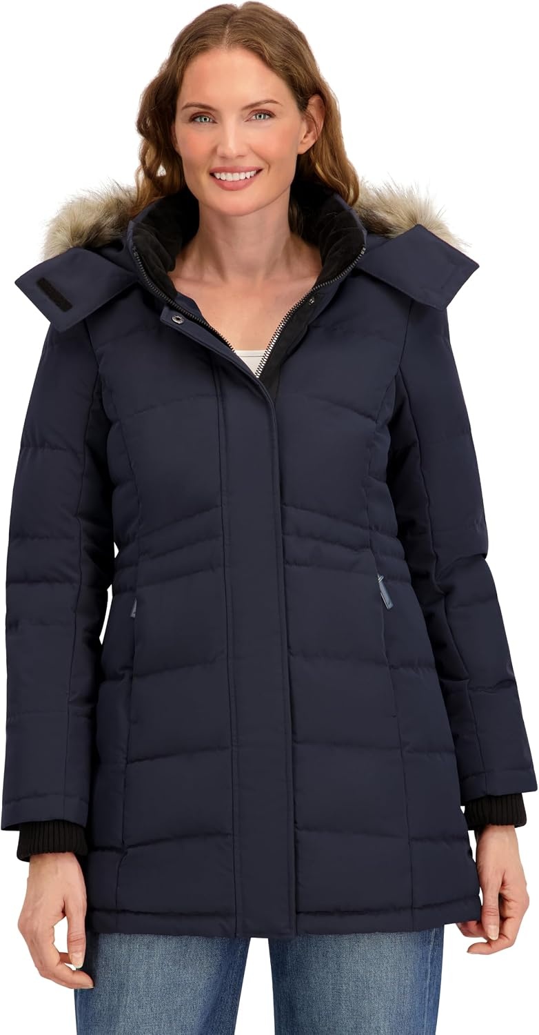image:imageNautica Womens Mist Heavyweight Winter Coat Puffer Jacket With Detachable Faux Fur HoodNavy Seas