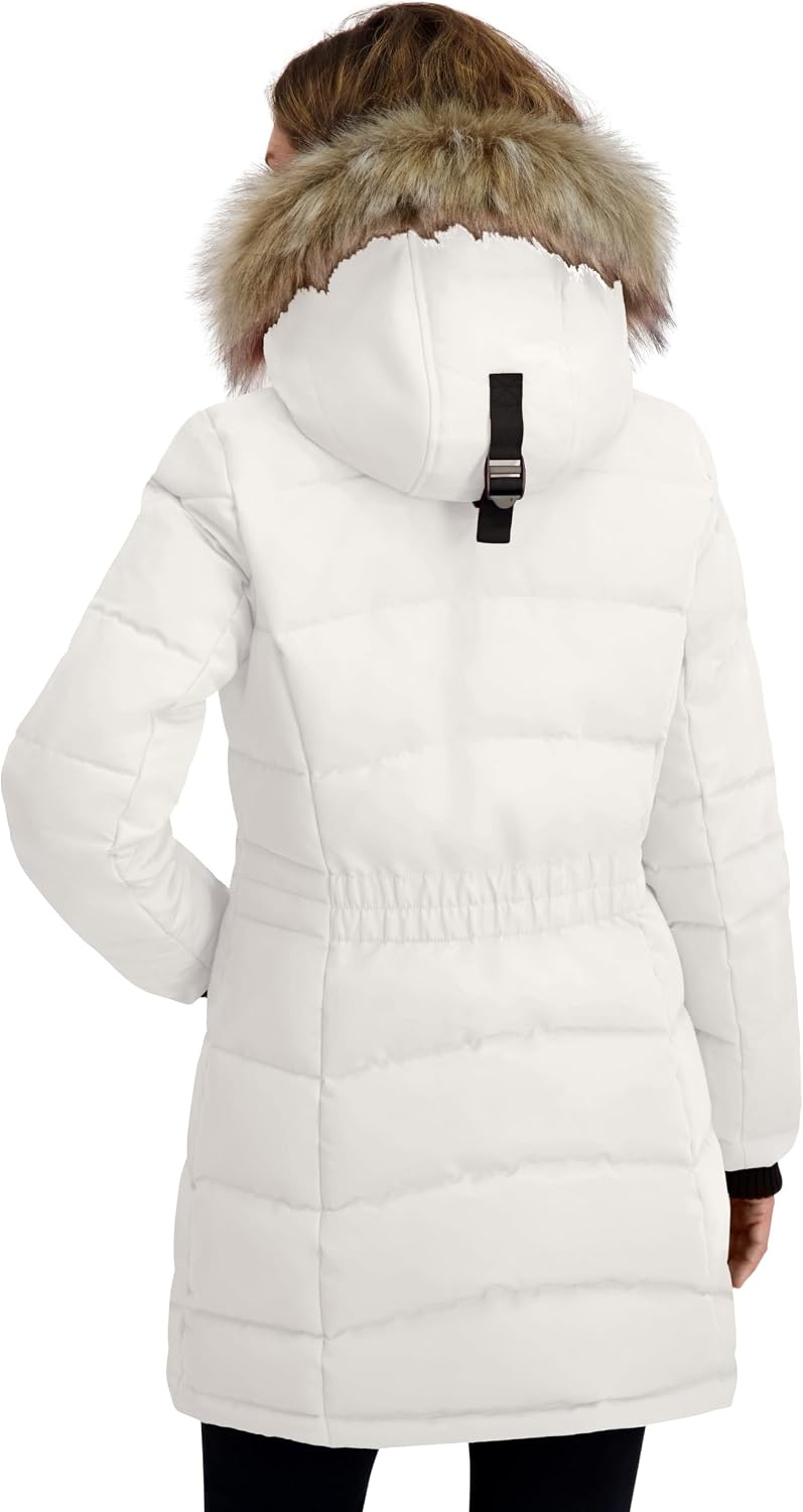 image:imageNautica Womens Mist Heavyweight Winter Coat Puffer Jacket With Detachable Faux Fur HoodSail White