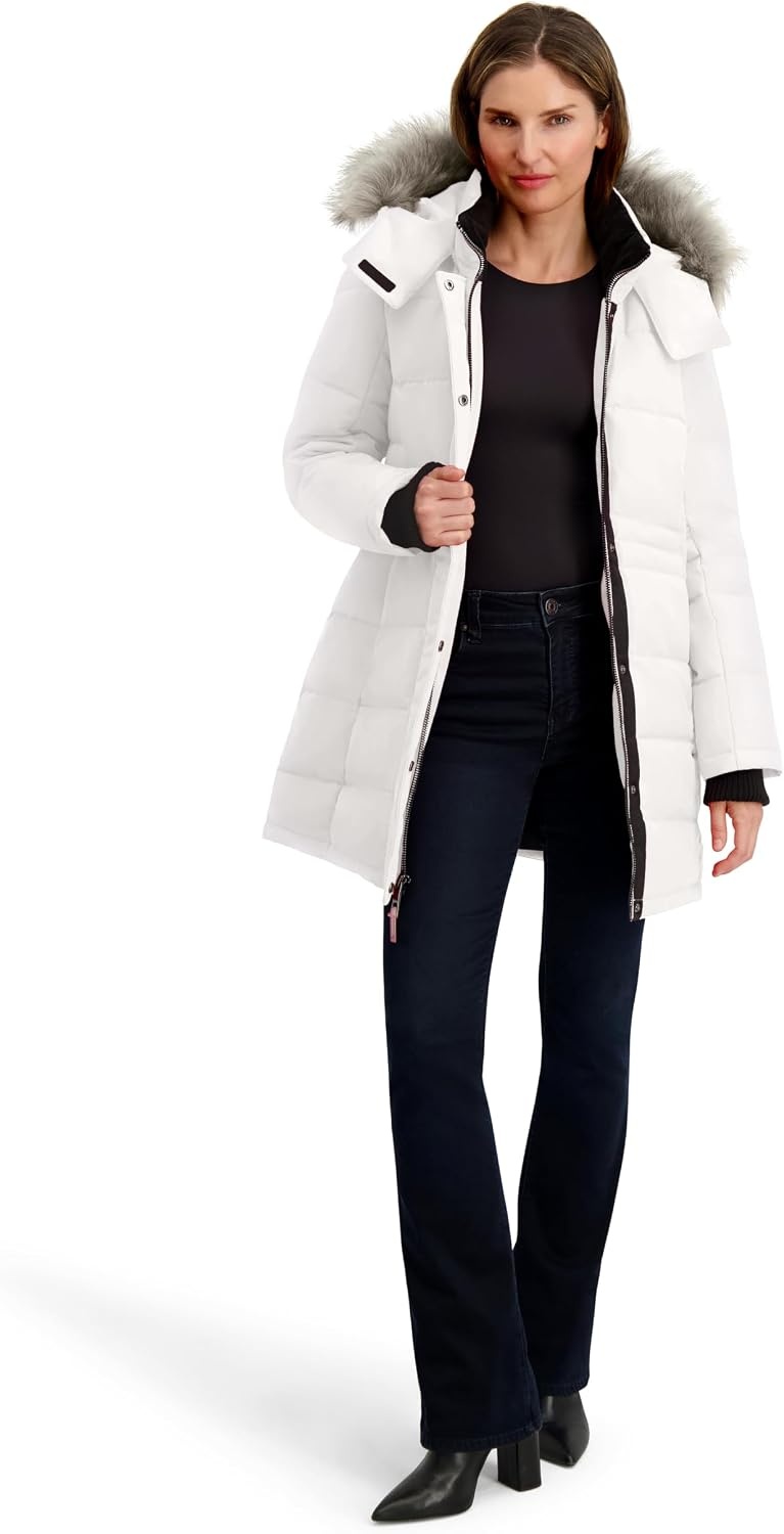image:imageNautica Womens Mist Heavyweight Winter Coat Puffer Jacket With Detachable Faux Fur HoodSail White