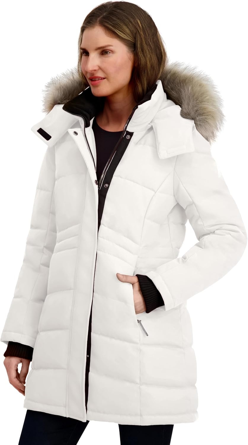 image:imageNautica Womens Mist Heavyweight Winter Coat Puffer Jacket With Detachable Faux Fur HoodSail White