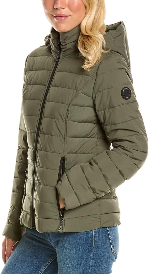image:imageNautica Womens Short Stretch Packable Jacket With HoodSage