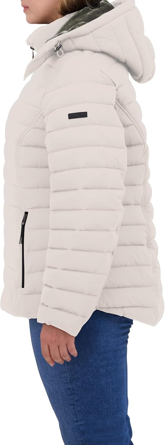 image:imageNautica Womens Short Stretch Puffer Jacket With Fur HoodLimestone