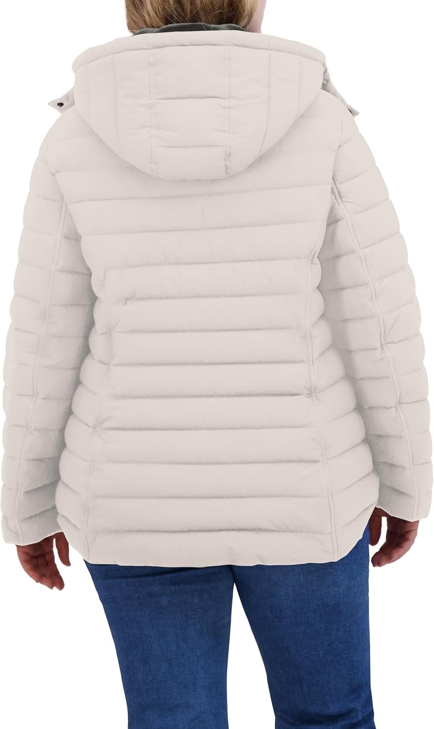 image:imageNautica Womens Short Stretch Puffer Jacket With Fur HoodLimestone