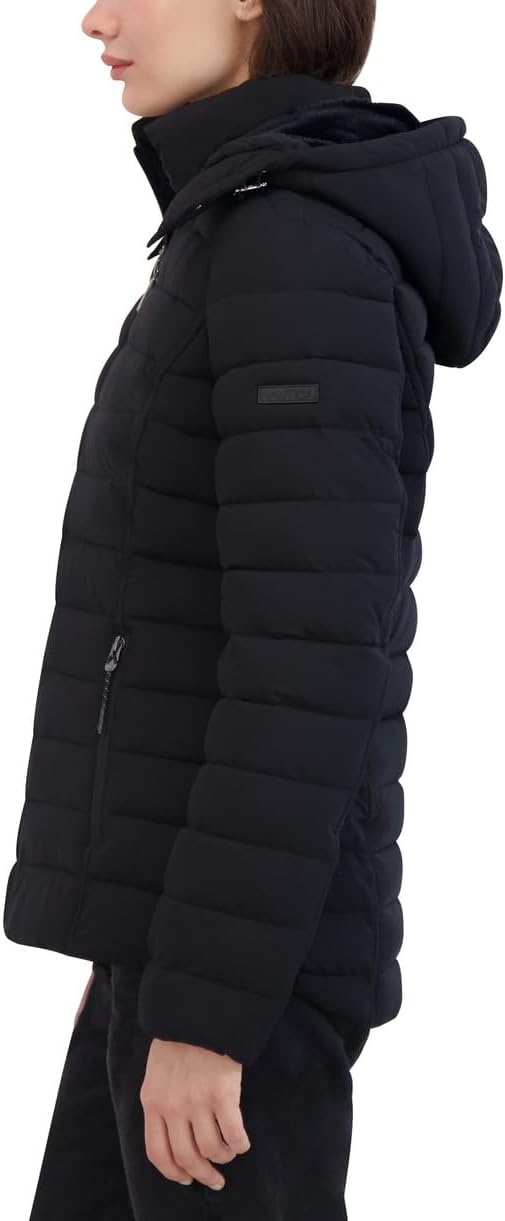 image:imageNautica Womens Short Stretch Puffer Jacket With Fur HoodMidnight