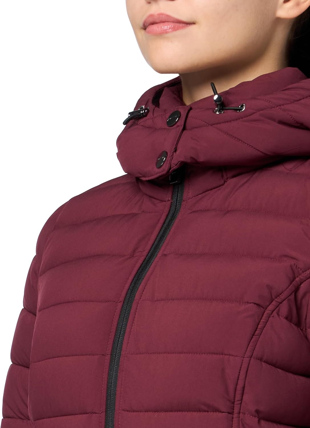 image:imageNautica Womens Short Stretch Puffer Jacket With Fur HoodSpice