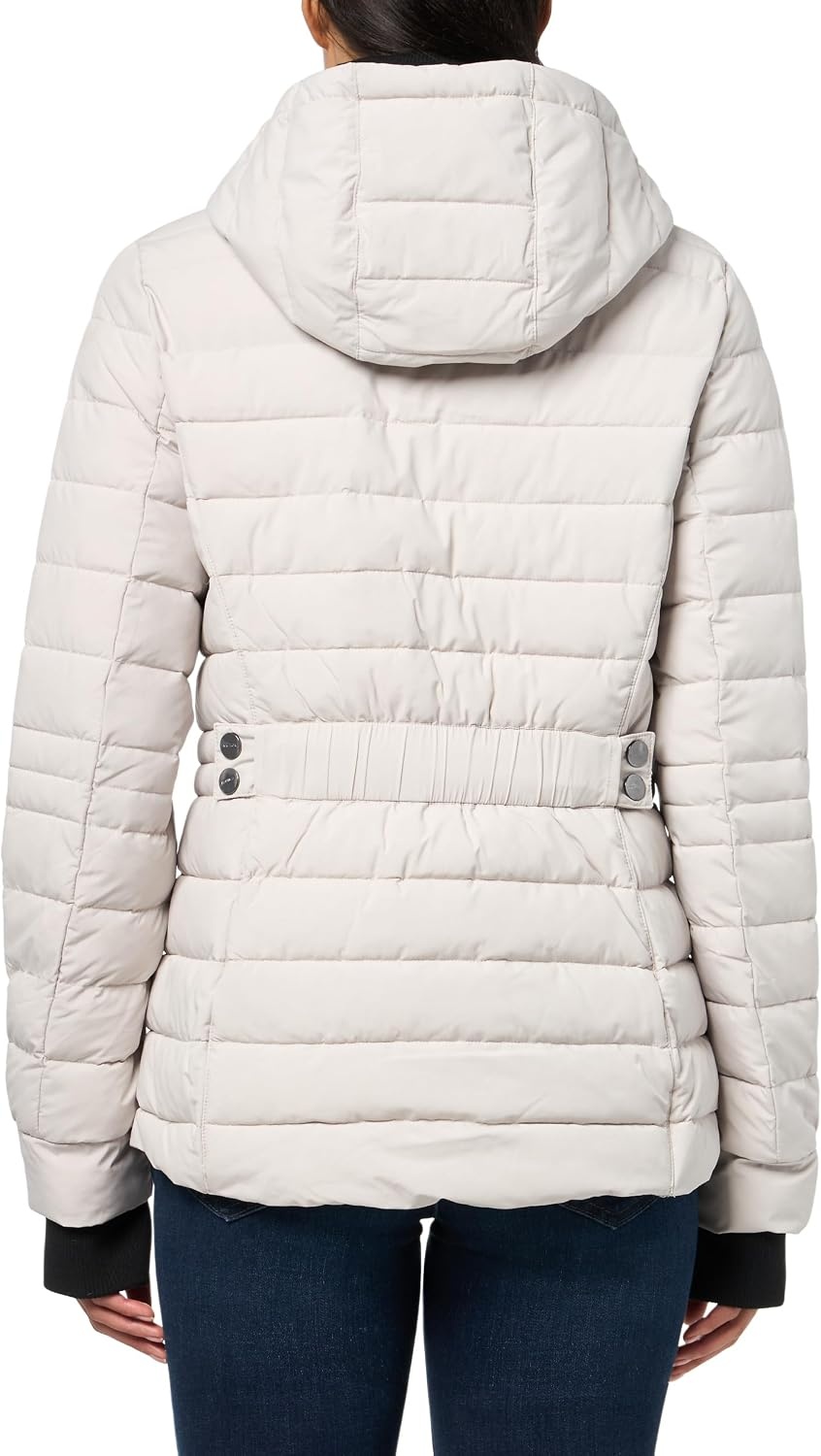 image:imageNautica Womens Short Stretch Puffer JacketDetachable Faux Fur Hood amp Storm CuffsLimestone