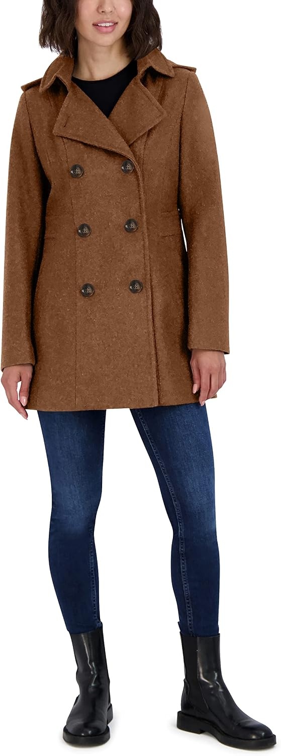 image:imageNautica Womens Soft Wool Blend Peacoat Double Breasted Winter Coat with Removable HoodCamel