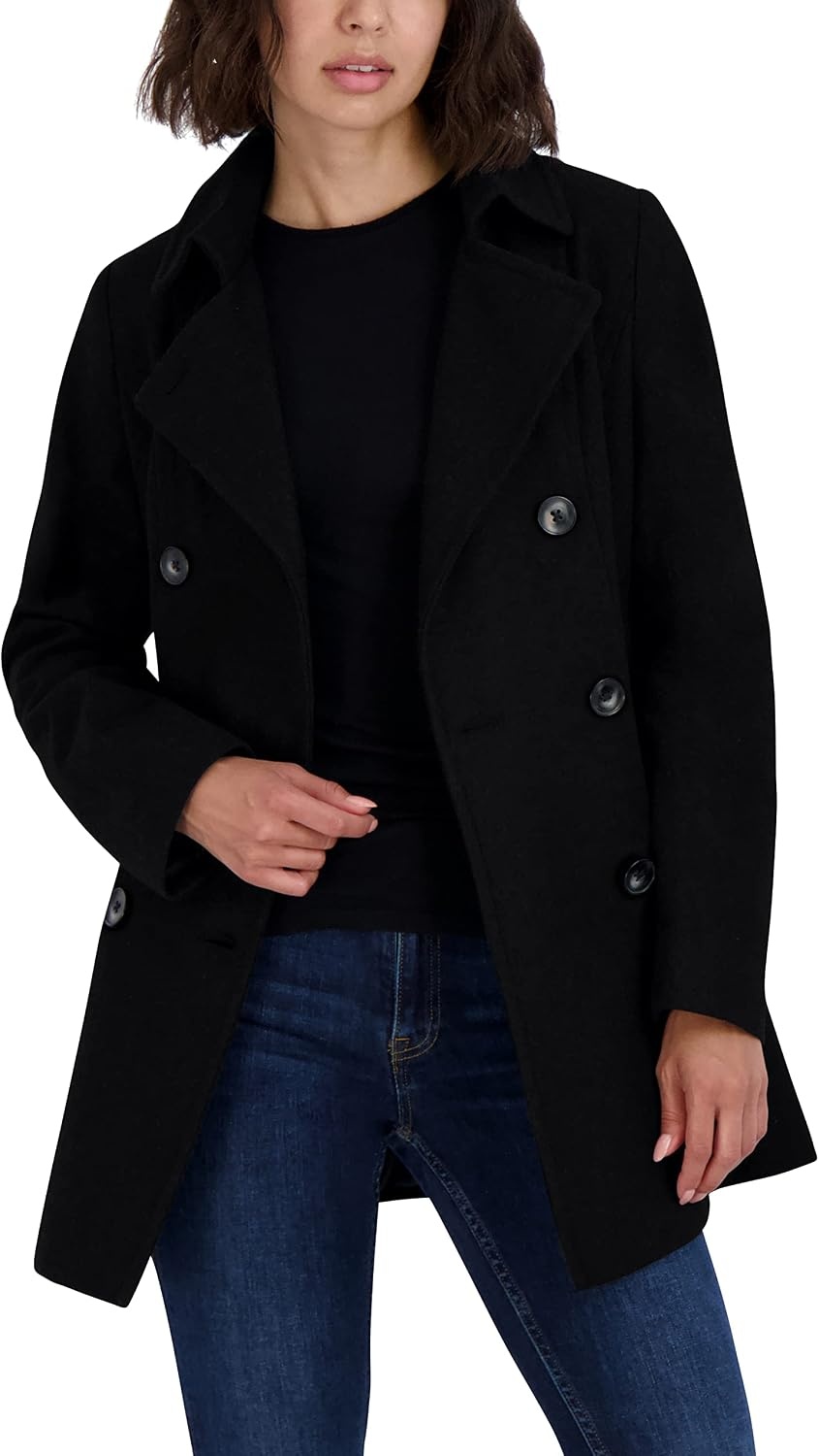 image:imageNautica Womens Soft Wool Blend Peacoat Double Breasted Winter Coat with Removable HoodCaviar