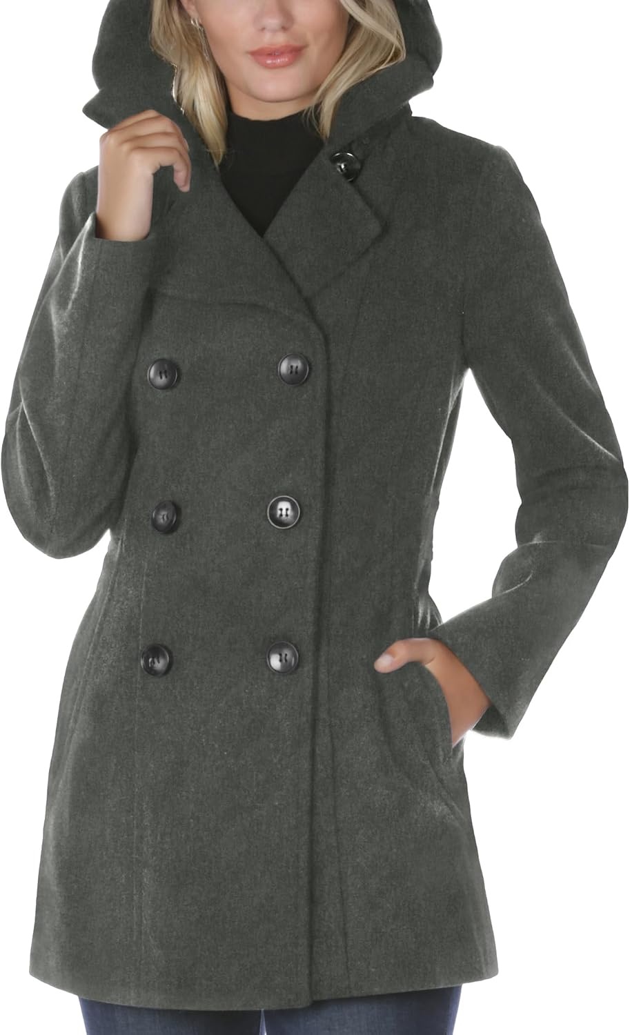 image:imageNautica Womens Soft Wool Blend Peacoat Double Breasted Winter Coat with Removable HoodCharcoal
