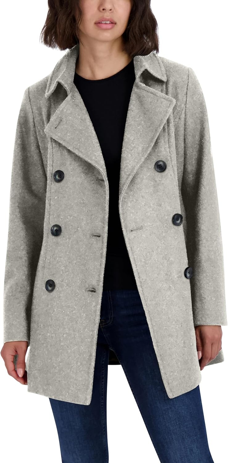 image:imageNautica Womens Soft Wool Blend Peacoat Double Breasted Winter Coat with Removable HoodHeather Grey