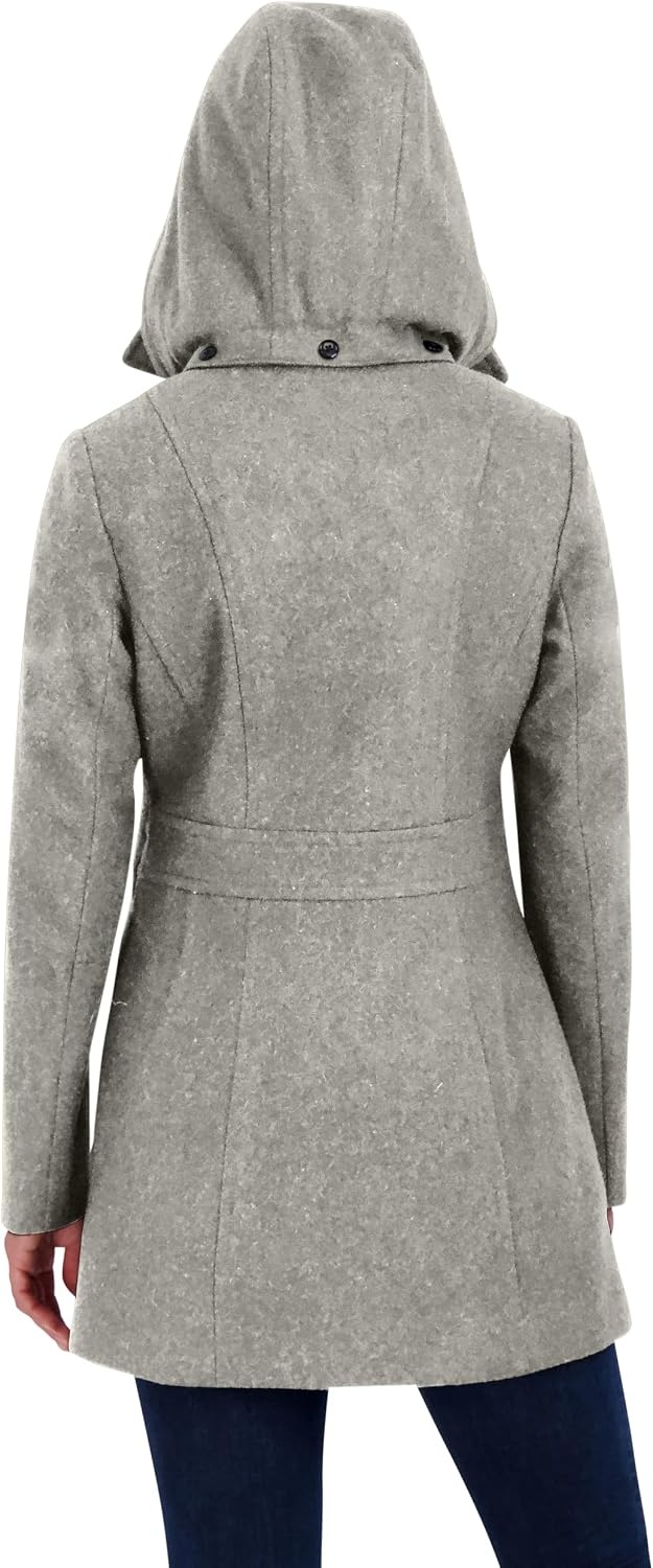 image:imageNautica Womens Soft Wool Blend Peacoat Double Breasted Winter Coat with Removable HoodHeather Grey