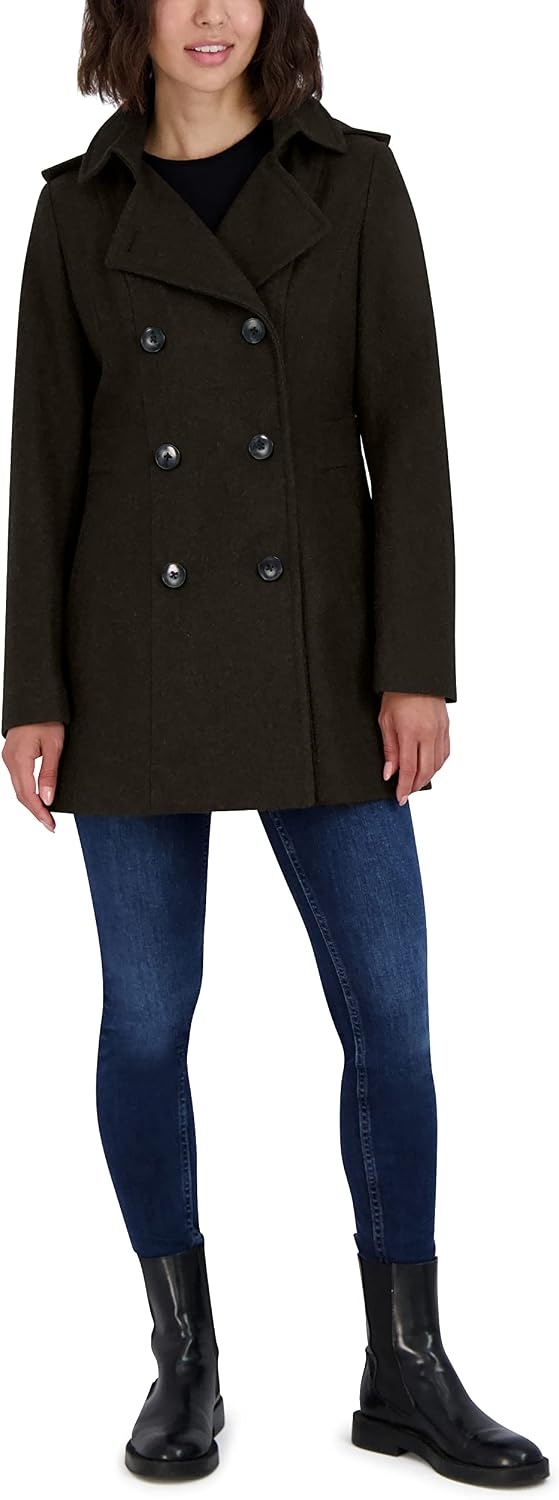 image:imageNautica Womens Soft Wool Blend Peacoat Double Breasted Winter Coat with Removable HoodMilitary Green