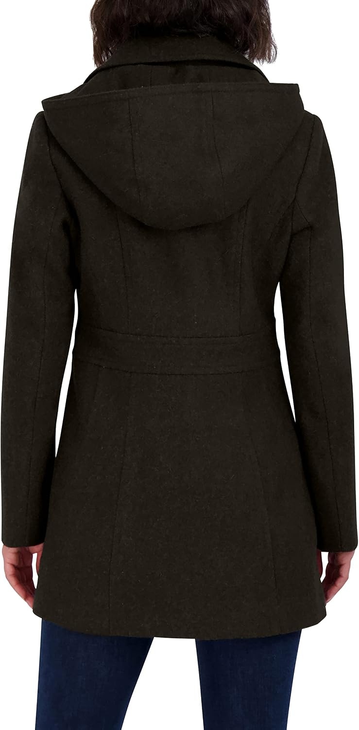 image:imageNautica Womens Soft Wool Blend Peacoat Double Breasted Winter Coat with Removable HoodMilitary Green